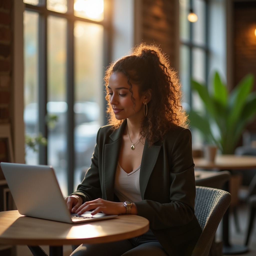 Independent consultant working through client emails on a laptop in a casual setting