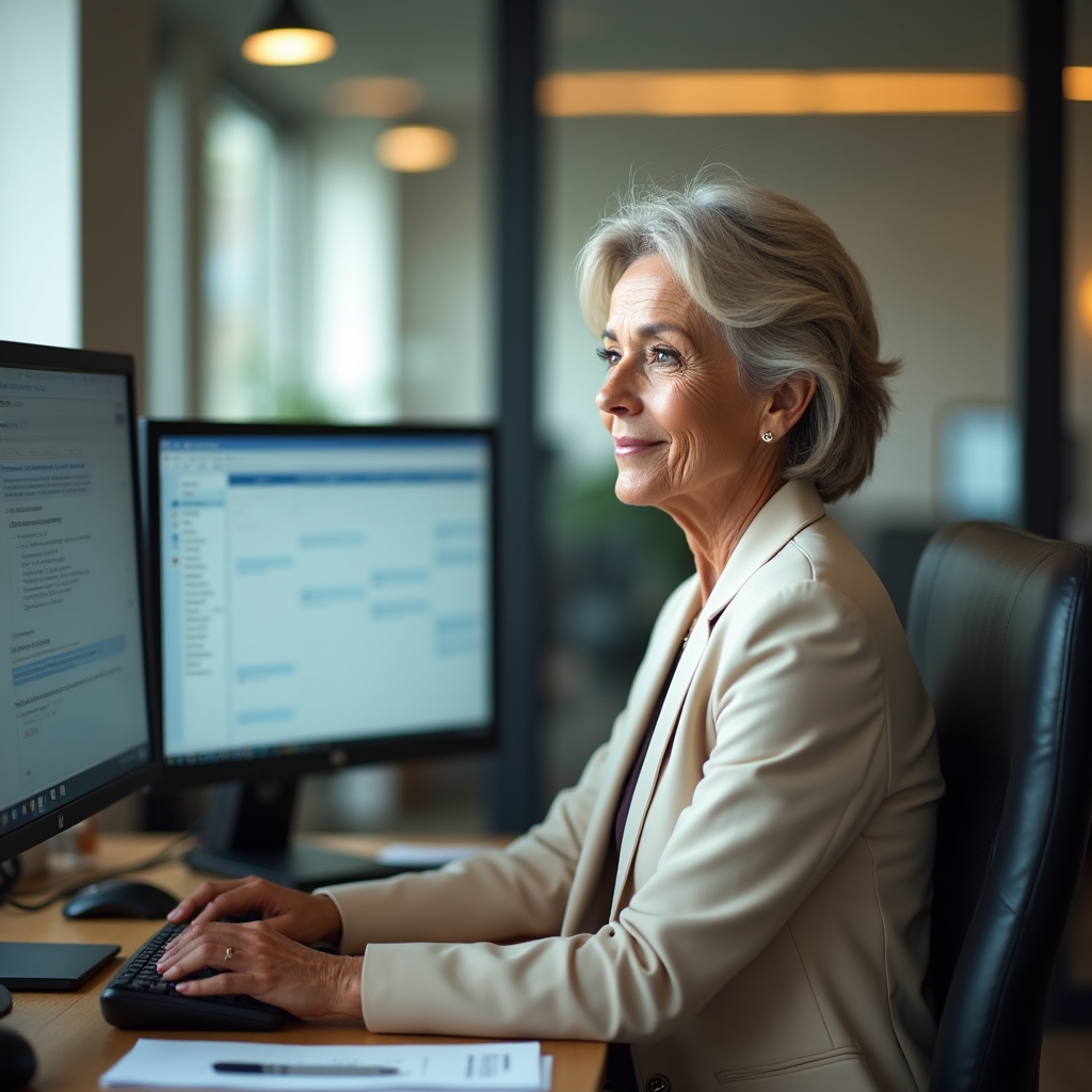 Executive assistant managing multiple calendars and email threads at a shared desk