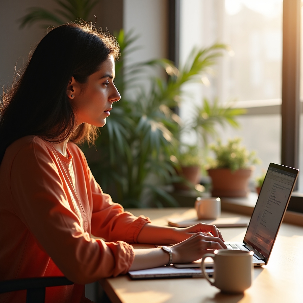 Professional reviewing an email inbox on a laptop at a tidy desk