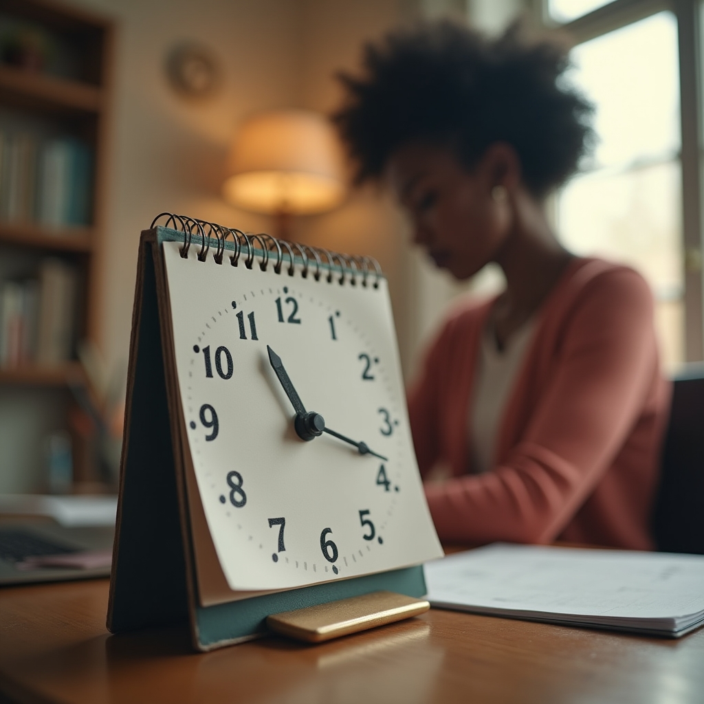 Desk calendar and clock representing reply time expectations